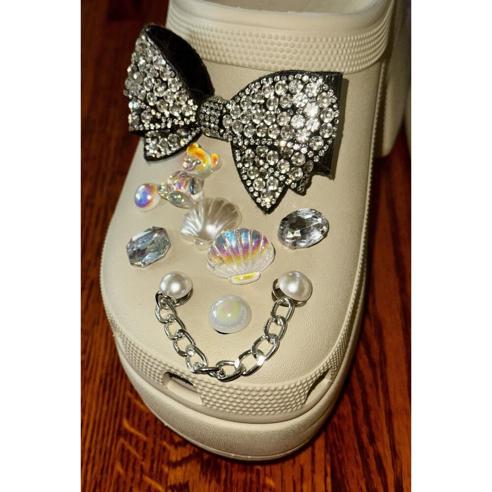 Crocs Siren embellished floral jibbitz Platform Clog In Bone W9 New - Picture 3 of 6